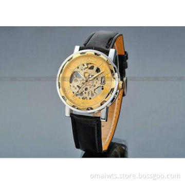 Leather Gold Dial Mens Automatic Watch 43mm Case , Sport Wr